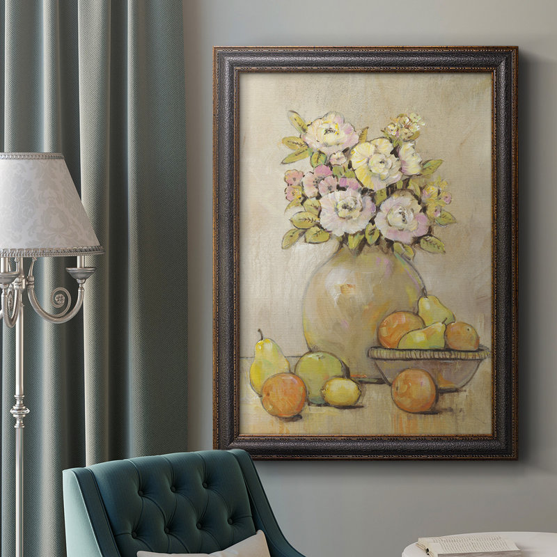 «Still Life Study Flowers & Fruit II», toile encadrée de qualité supérieure - prête à être accrochée