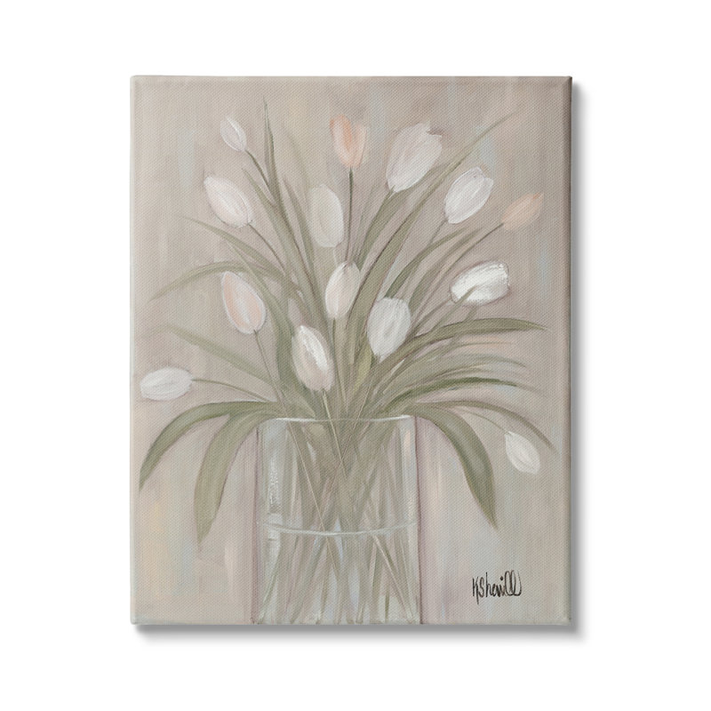 Nature morte en pot de fleurs blanches avec tulipe blanche par Kate Sherrill, Toile tendue, H 40 po x l 30 po x P 1,5 po