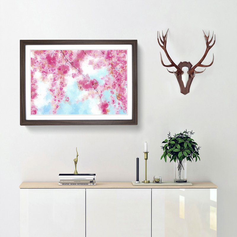 Pink Cherry Blossom Tree in Spring in Abstract - Framed Print, 50cm H x 76cm W x 2cm D, Walnut
