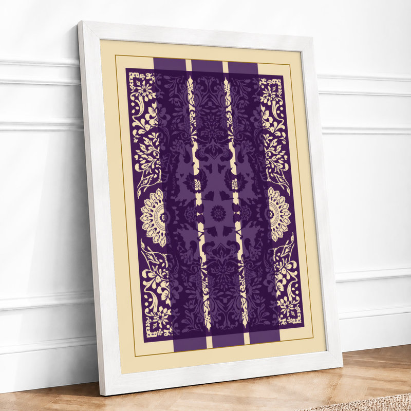 Ornamental Purple Triptych Art Deco - Framed Print, A3 - 42.0 x 29.7 cm, White