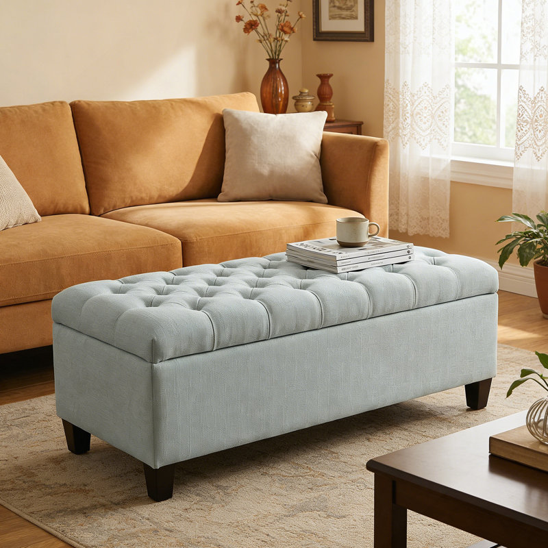 Banc de rangement rembourré Amalfi, 16" H x 50.25" W x 16" D, Polyester bleu ciel