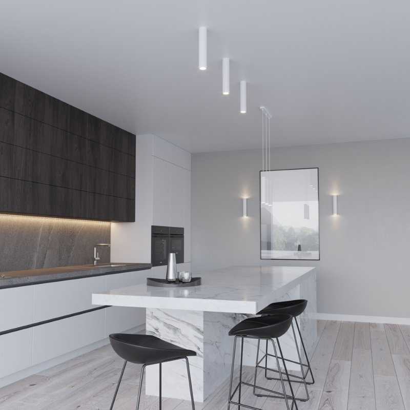 Jacky 1 - Light Black Cylinder Pendant, White, 100cm x 8cm