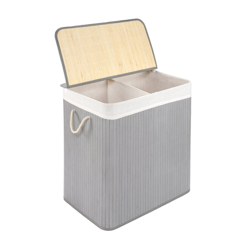 Bamboo Laundry Hamper with Handles, Light Grey, Large (62.5cm H x 60cm W x 40cm D)