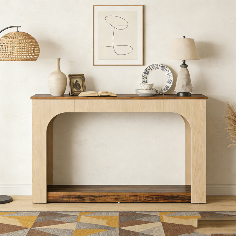 Table console à 2 niveaux en bois avec lumières DEL