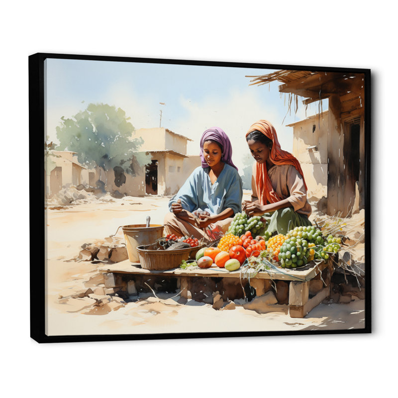 «African Woman at Market I - People», reproduction d'art mural, H 12 po x l 20 po x P 1 po, Cadre flottant noir