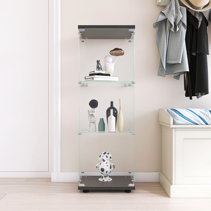 Vitrine à 3 tablettes en verre, armoires pour le salon, la chambre à coucher, le bureau, installation sur pied noire avec eau-forte, zone de plancher, compatibilité rapide