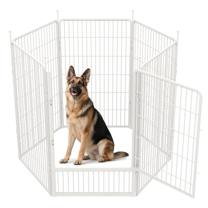 Parc pour chien pliable en métal robuste sans porte (ensemble de 4), Blanc, H 45 po x l 107,2 po x P 0,63 po