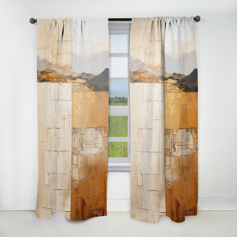 Kallie Beige And Gold Minimal Expression - Shapes Curtain - Velvet Room Darkening - 1 panel, 52" W x 63" L