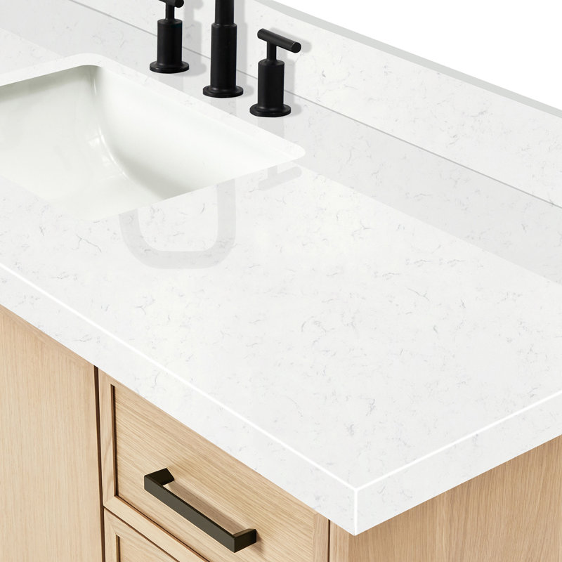 ARIEL Kelly 60 Single Sink Bathroom Vanity with Carrara Quartz Top, 54", Oak, Oval