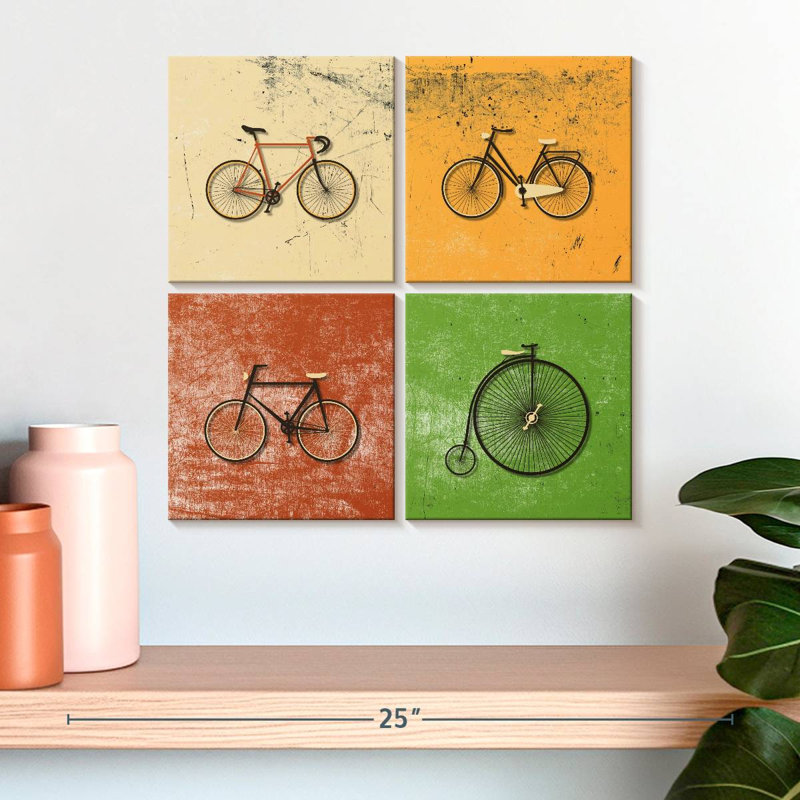 " Bicycle Evolution " by Ivan S 4 - Pieces, 18" H x 18" W x 1" D