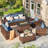Azoriah 7-Person Wicker Outdoor Seating Group with Fire Pit Table-89983800-97365782