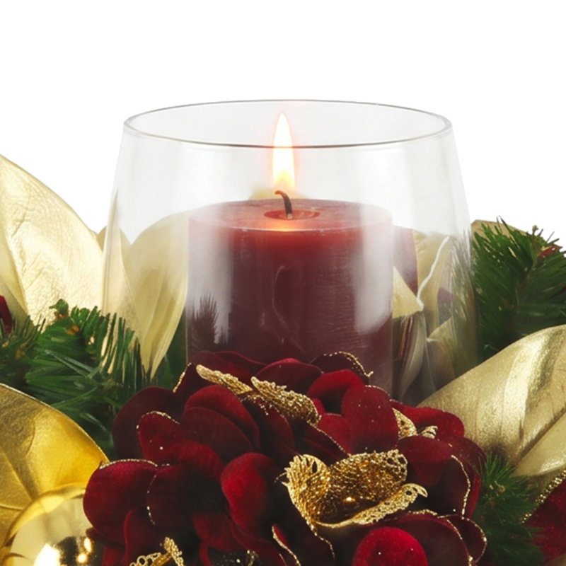 Pulaski Hydrangea and Magnolia Leaf Holiday Candleholder