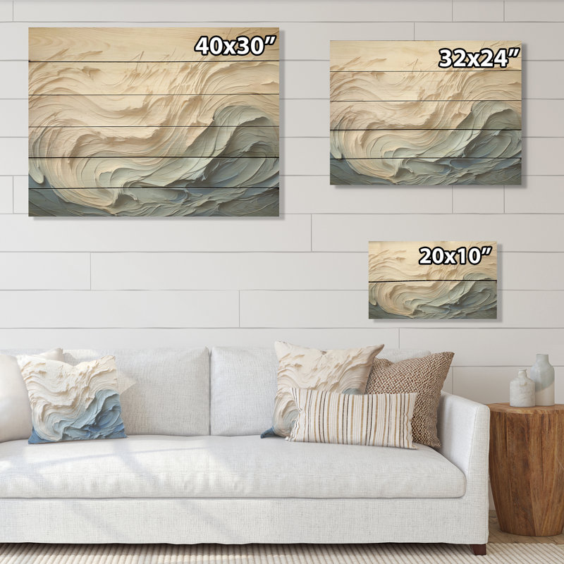 Vague blanche et bleue de style Papercut - Vagues côtières, art mural sur bois de pin naturel, H 30 po x l 40 po