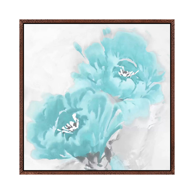 Flower Bloom In Aqua I by Jesse Stevens - Print on Canvas, 66.04 cm H x 66.04 cm W, Classic Wood Floater Framed