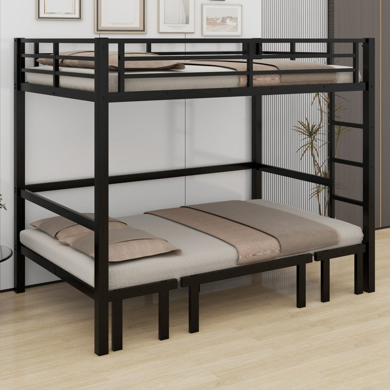 Pull-Out Metal Bunk Bed, Lower Bunk Can Be Pulled Out In Three Sections, Top Bunk Equipped Rails