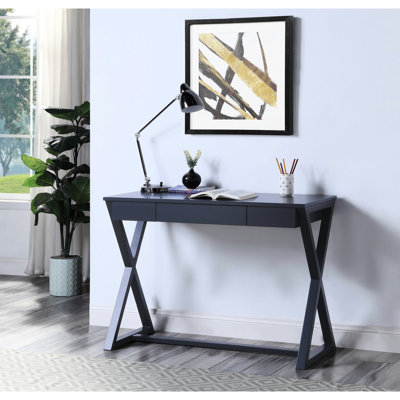 Modern Rectangular Console Table In Charcoal - Wood Top, , Storage For Home Synthetic Wood, Base, Drawer