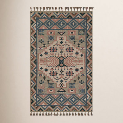 Anine Gray Teal Hand-Tufted Southwestern Wool Rug