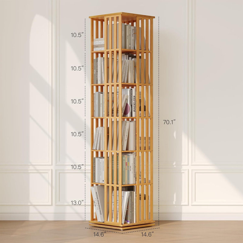 Bibliothèque rotative à 6 niveaux Bamboo, Nature