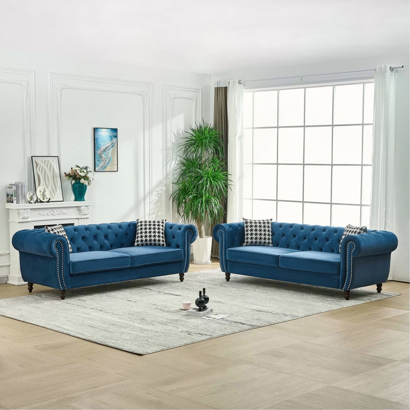 Canapé 3 places et 3 places Chesterfield, Bleu