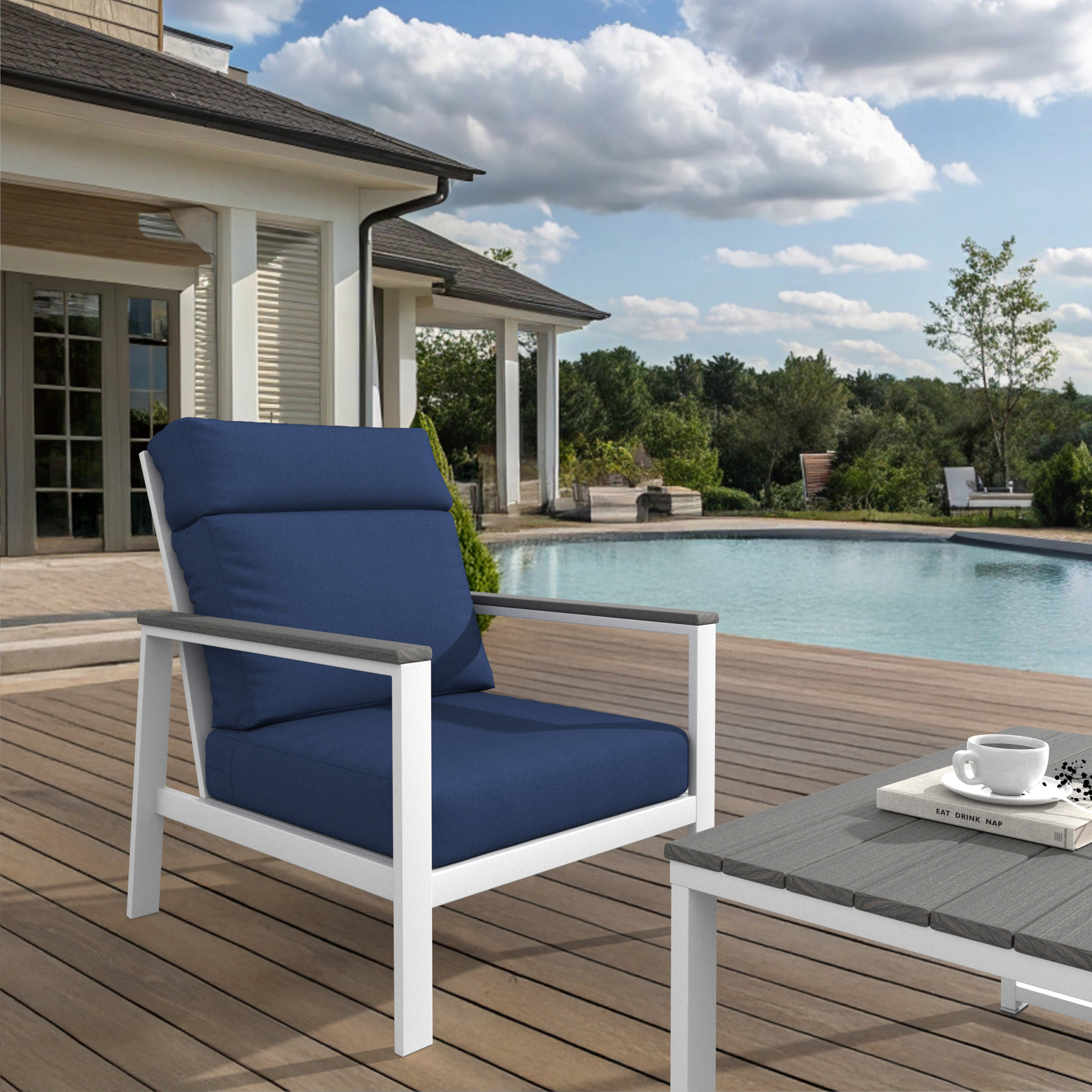 Townsend Metal Outdoor Lounge Club Chair With Sunbrella Cushion, Canvas Navy