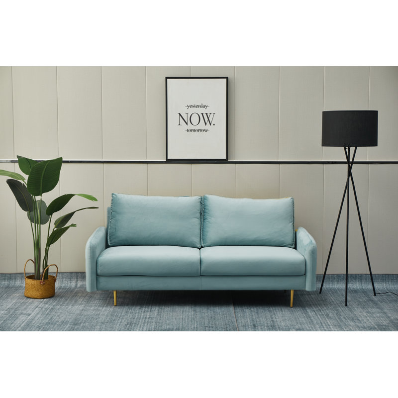 Emteas 57.3'' Velvet Loveseat, Light Grayish Cyan Velvet, 34" H x 57.3" W x 32" D