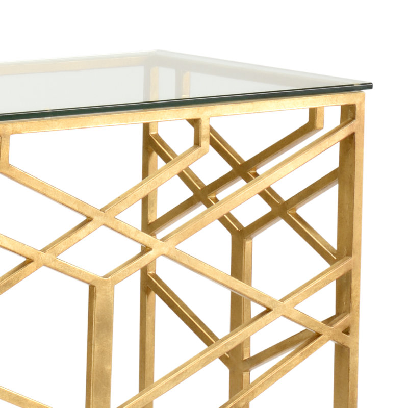 Antique Gold Leaf 60'' Glass and Iron Console Table