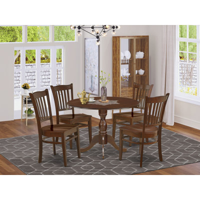 5 Piece Dining Room Table Set Includes a Round Kitchen Table with Dropleaf and 4 Dining Chairs, 42x42 Inch, Mahogany