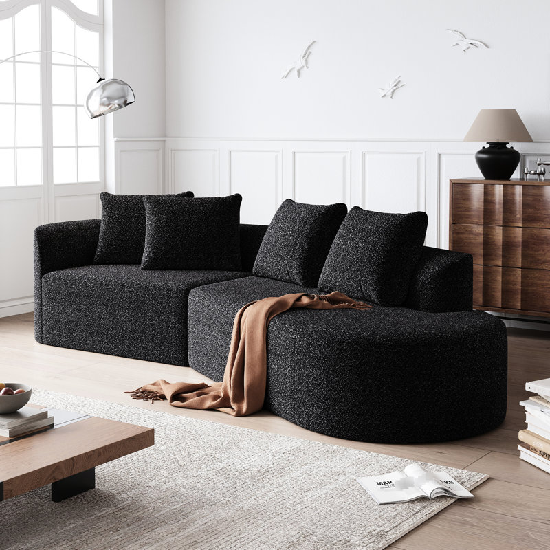Canapé modulaire moderne à 4 places, canapé incurvé en chenille de 112 pouces avec coussins décoratifs, aspect élégant, mousse à haute résilience, sans siège pour le salon, mousse de siège extra large