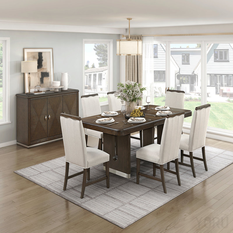 Modern Rectangular Dining Table Unique Metallic Accent Base Extension Leaf