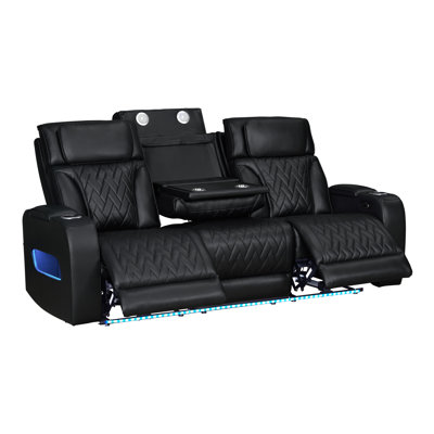 Hofstetter Sofa 84" Leather Aire Power Reclining With LED Lights Wireless Charging