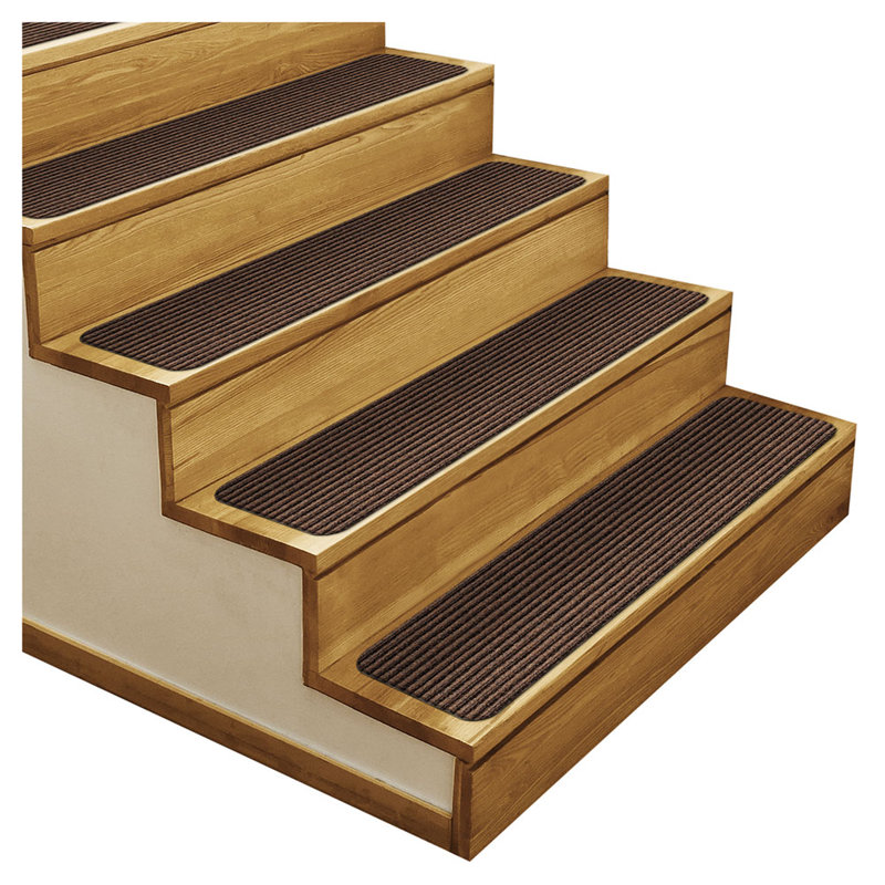 Tapis d'escalier brun Mudgett, Rectangle 8 po x 2 pi 3 po, Brun