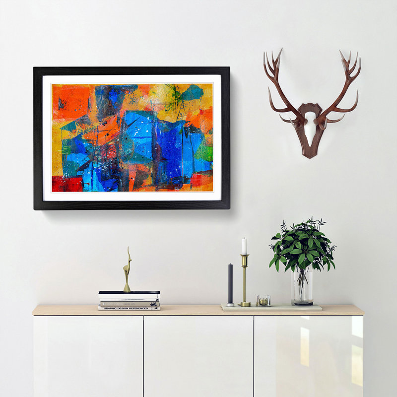 Abstract Art Painting Vol.333 by S.Johnson - Picture Frame Painting Print, 27cm H x 36cm W x 2cm D, Black Framed