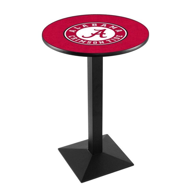 Round Metal Base Dining Table, University of Alabama - Script "A" Logo, Black Wrinkle