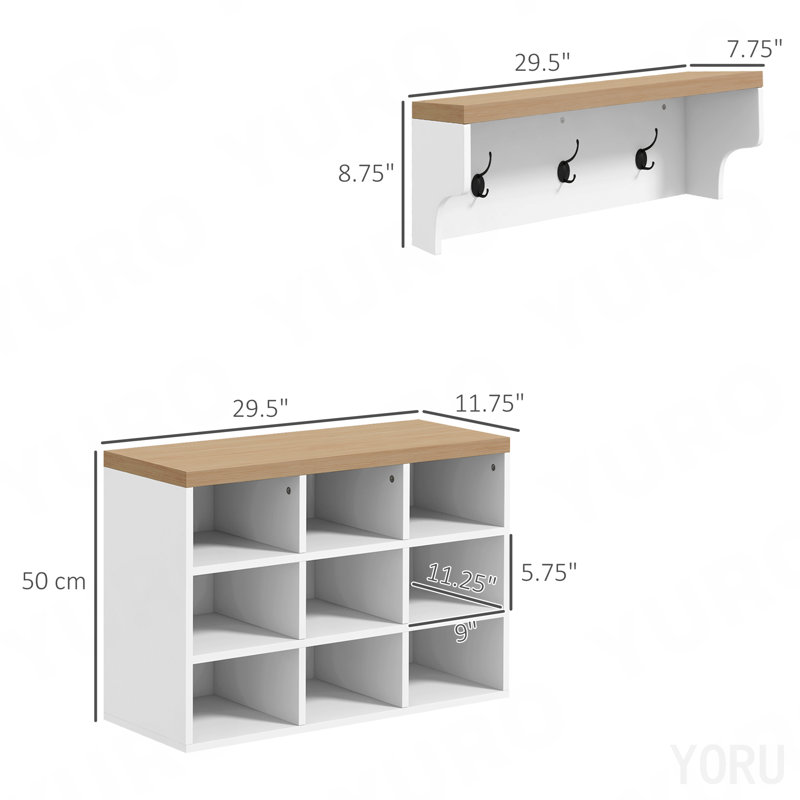 Banc de rangement pour chaussures / portemanteaux, support 2 en 1, 9 paires - standard