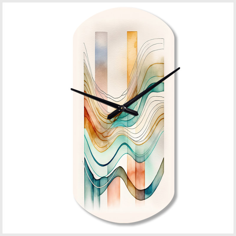 Horloge murale multicolore à vagues abstraites I - Minimalisme, horloge murale asymétrique verte, Grand