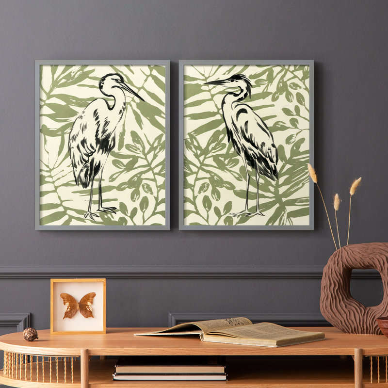 «Retro Parlor Heron III», reproduction encadrée de qualité supérieure - prête à être accrochée - aucun clou requis - aucun clou requis