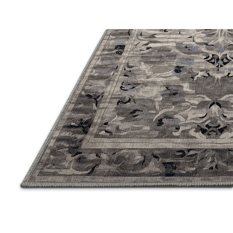 Machine Washable Gray Area Rug, Square 6'