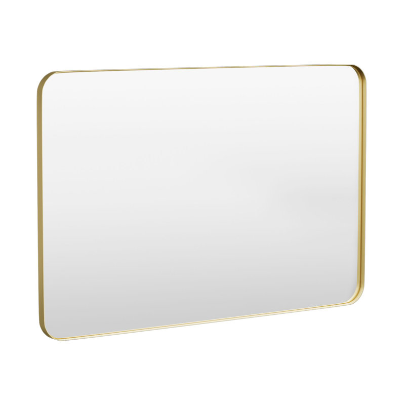 Cozy Design Tempered Glass Framed Wall-Mounted Bathroom Vanity Mirror, Gold, Rectangle, 36" x 55"