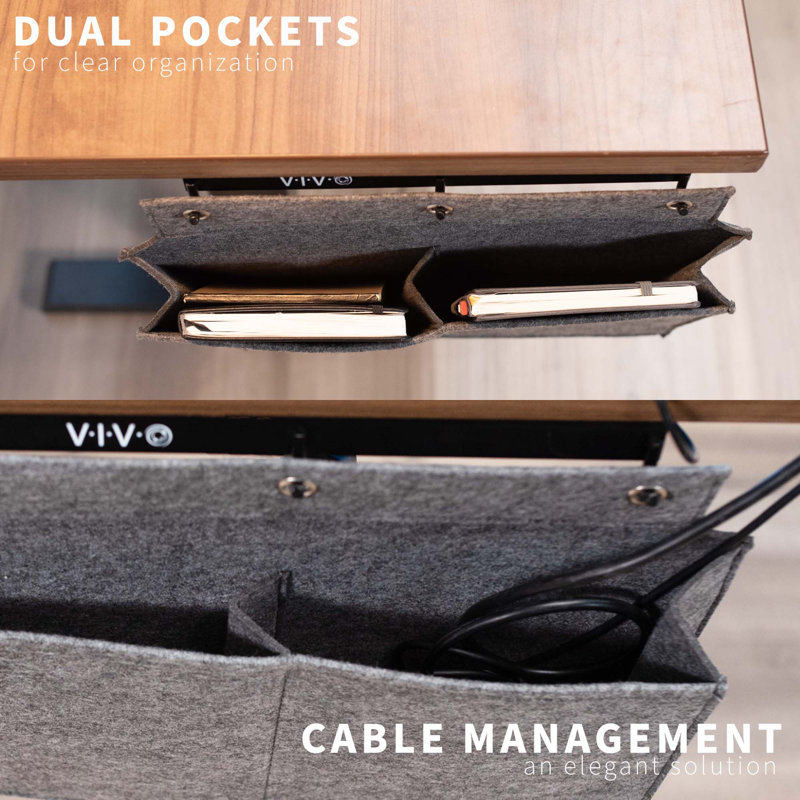Sleek Modern Gray Felt & Steel Side Desk Storage Pocket