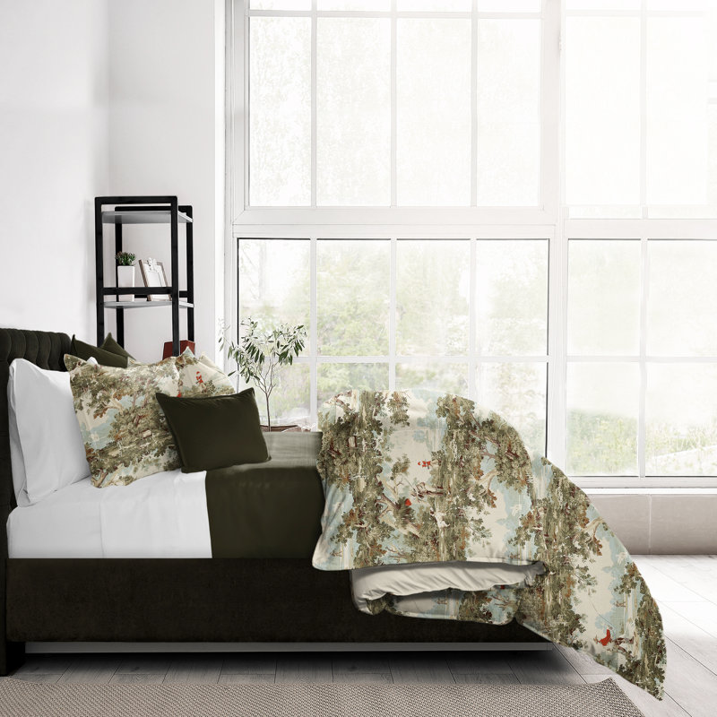 Greenwood Ivory/Red Linen Comforter Set, California King  Comforter + 2 King Shams
