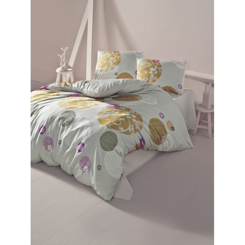 Newlin Floral Duvet Cover Set with Pillowcases, Kingsize - 1 Pillowcase (60 x 60 cm), Yellow/Grey/White