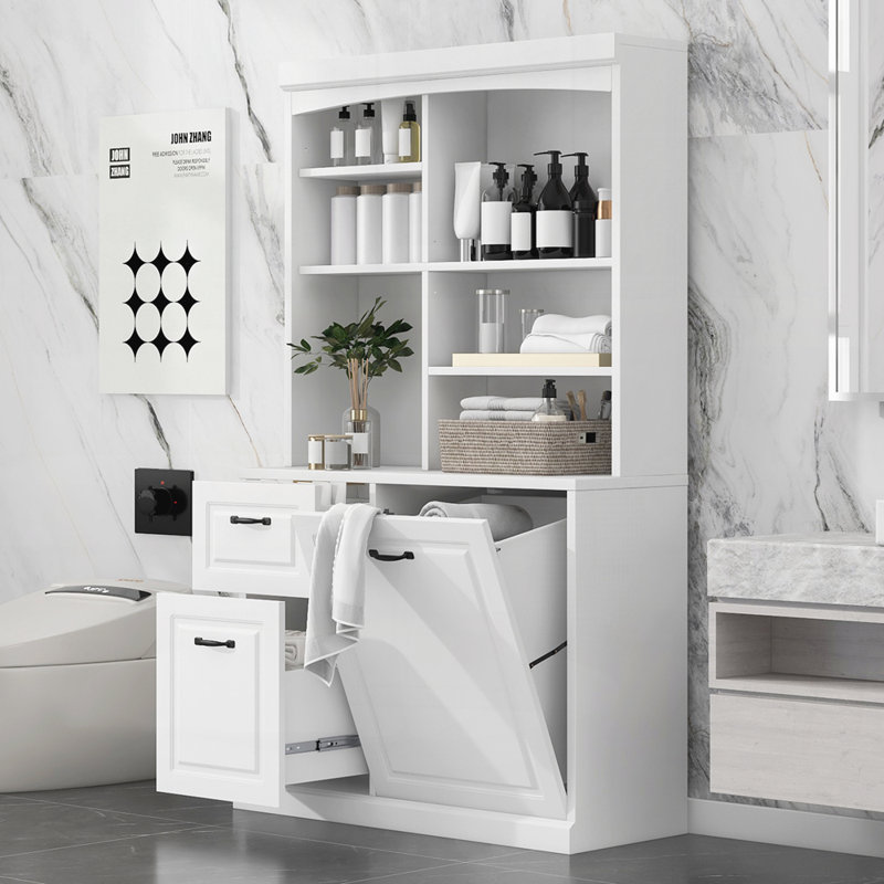 Armoire de rangement de salle de bain avec panier inclinable