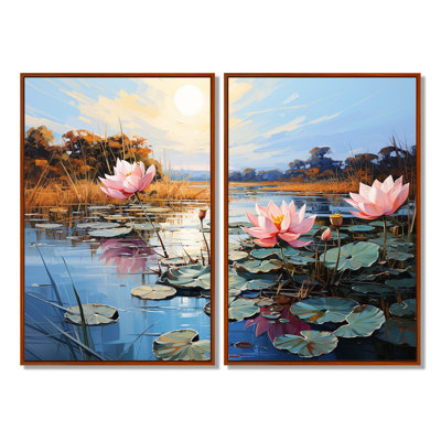 Art asiatique, lac Lotus - Art asiatique, grandes impressions sur toile 2 panneaux