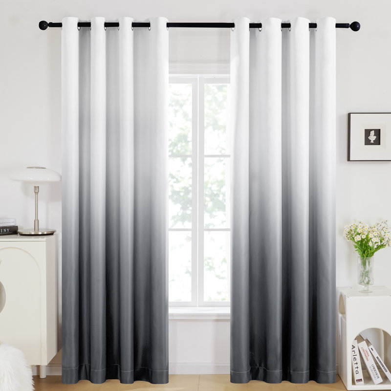 Dorinda  Room Darkening Curtain Single Panel, 52" W x 63" L, White/Gray