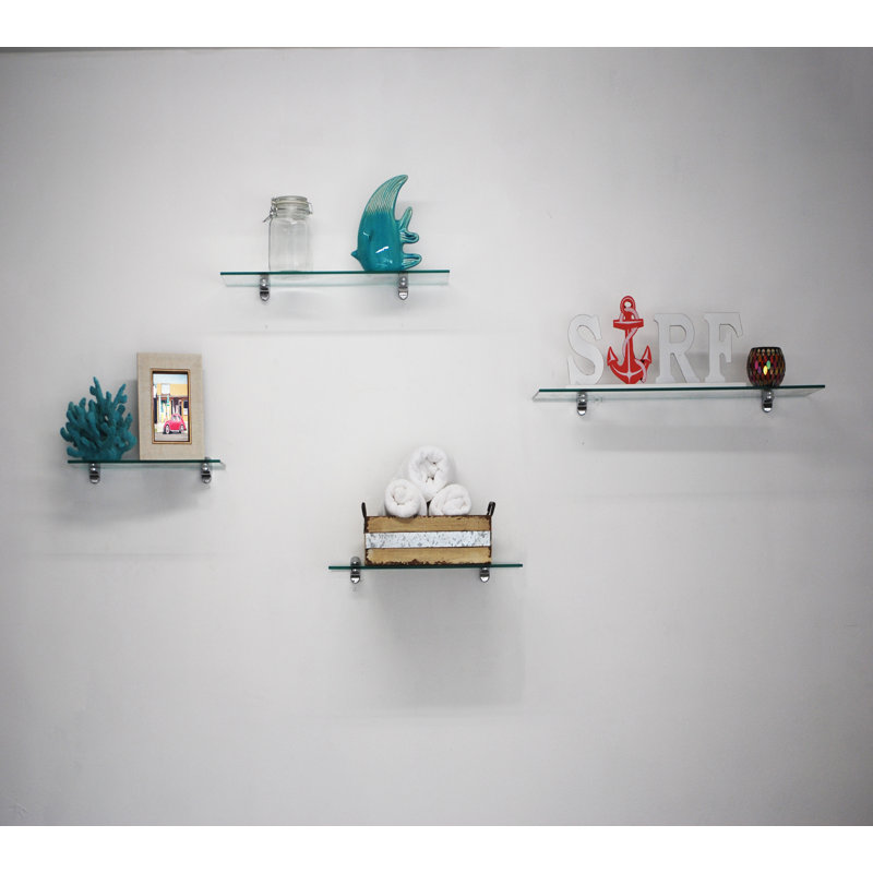 Ayyan Glass Corner Shelf with Adjustable Shelves, 10" D x 20" W