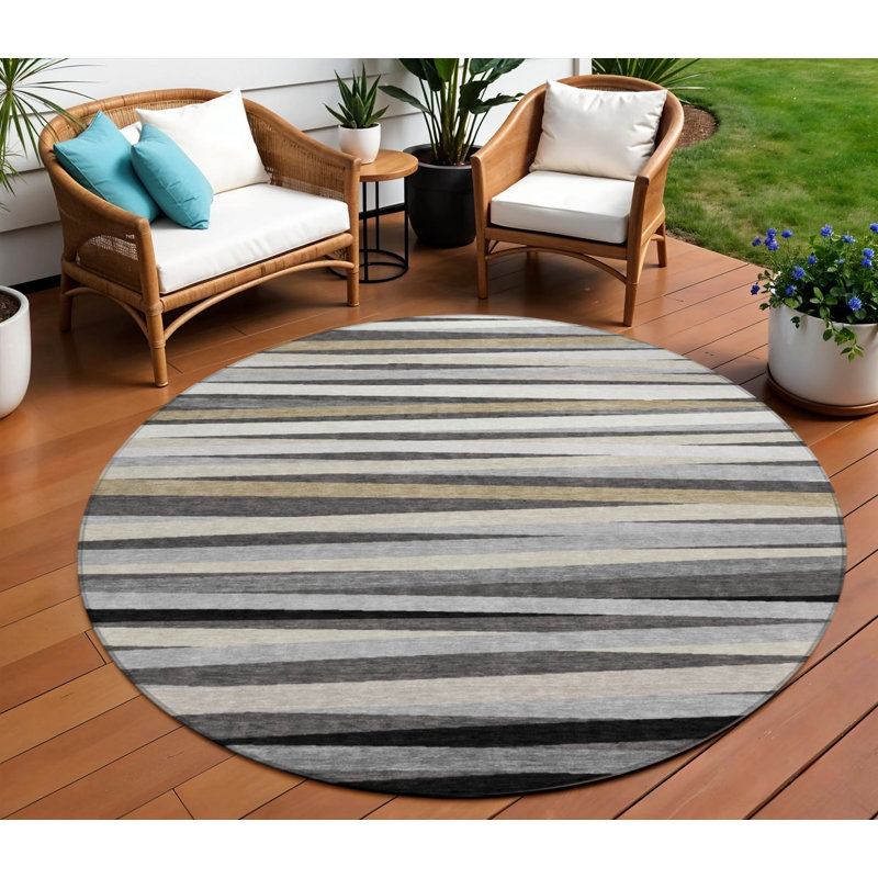 Tapis intérieur lavable rayé rond 8 pi HomeRoots