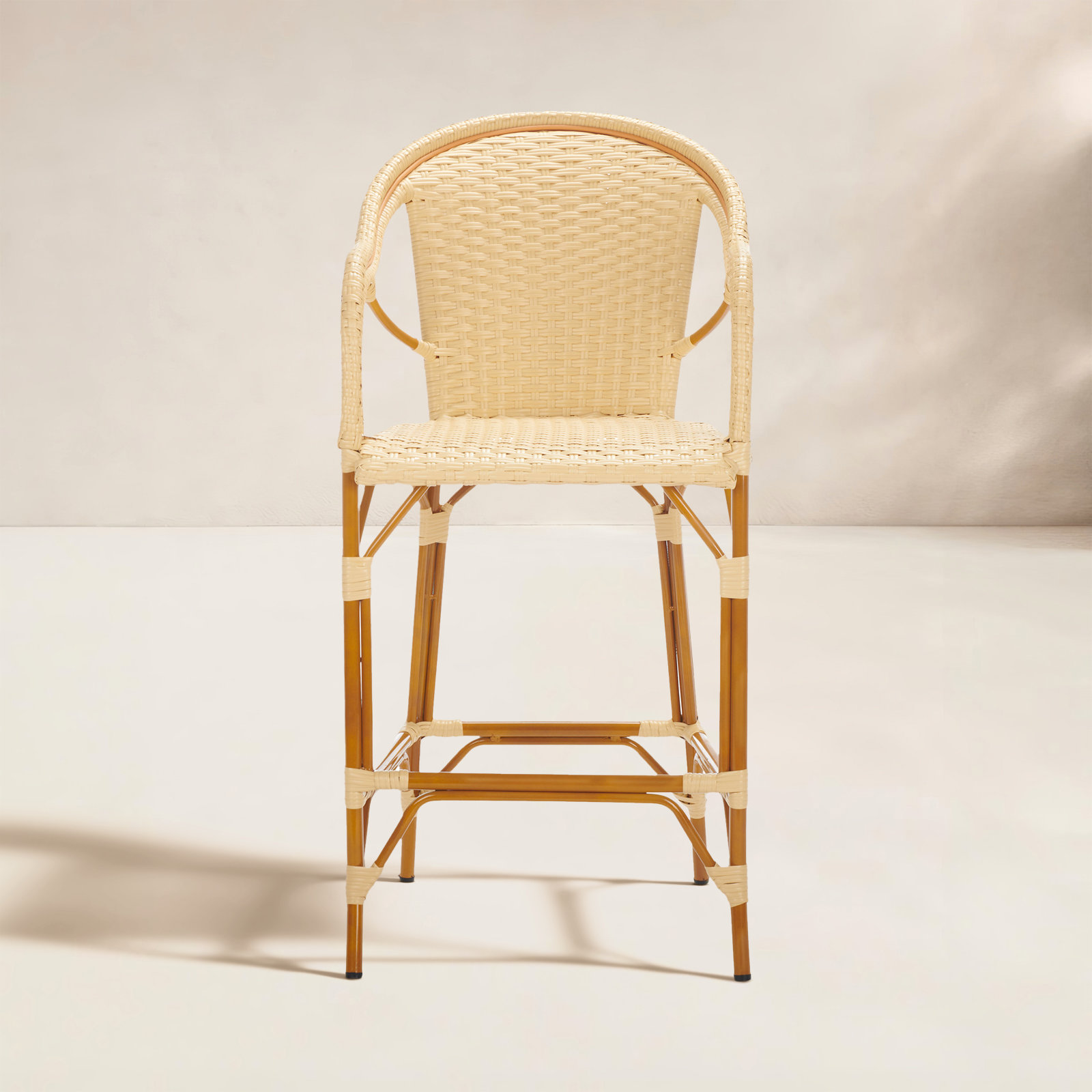 Popplewell 46.5'' Aluminum Outdoor Bar Stool, Natural, 29.5" H x 22.5" W x 25.5" D