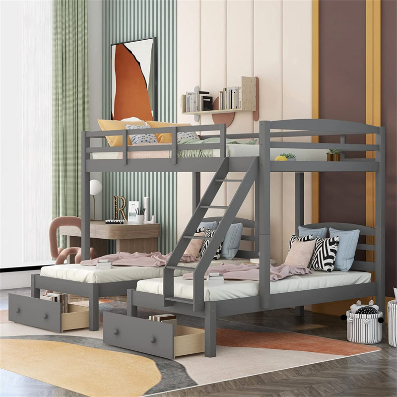 Cornelieus Twin Over Twin Over Full Bunk Bed with Built-In Ladder