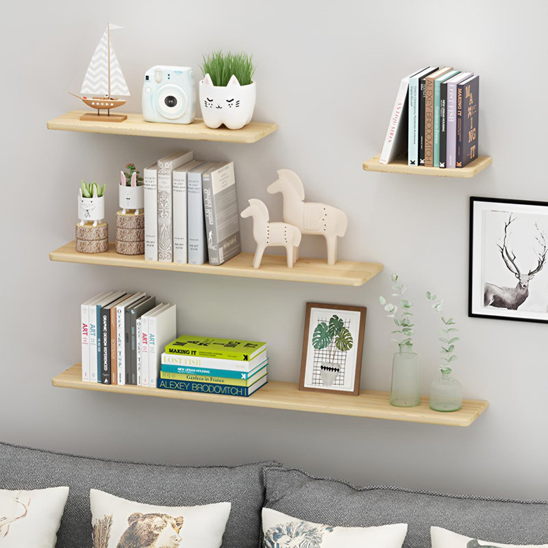 Tablette murale flottante en bois massif, H 0,86 po x l 35,43 po x P 7,67 po