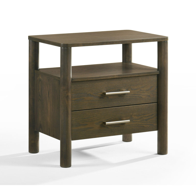 Table de chevet Cid Caro, 2 tiroirs, 1 tablette, bois d'hévéa brun wengé, 24 po